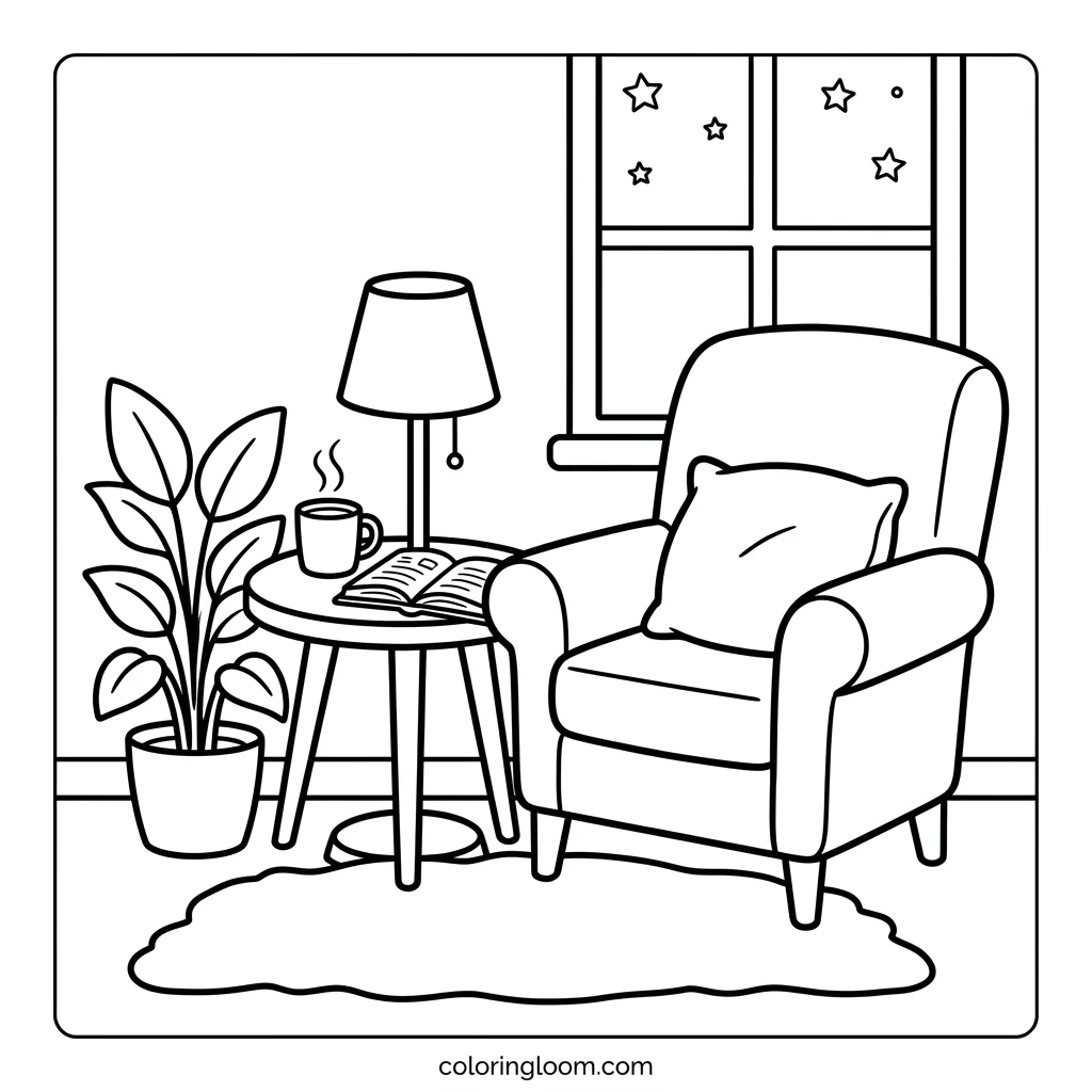 Free Printable Cozy Corner Coloring Sheet 4