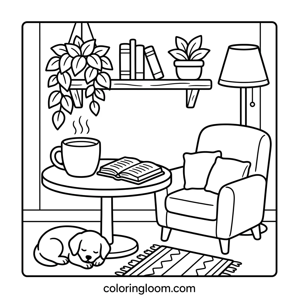 Free Printable Cozy Corner Coloring Sheet 6