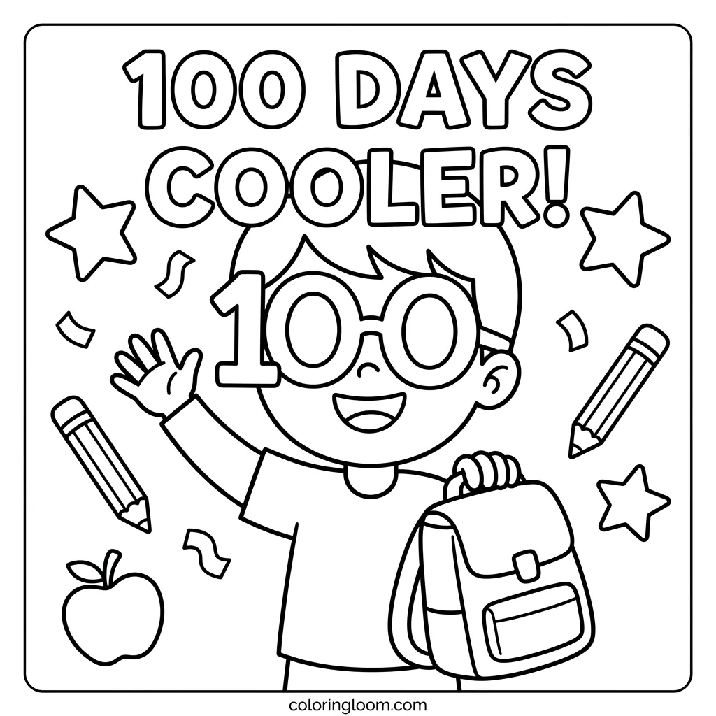 Free 100th Day of School Coloring Pages Printable PDF for Kids Sheet 2