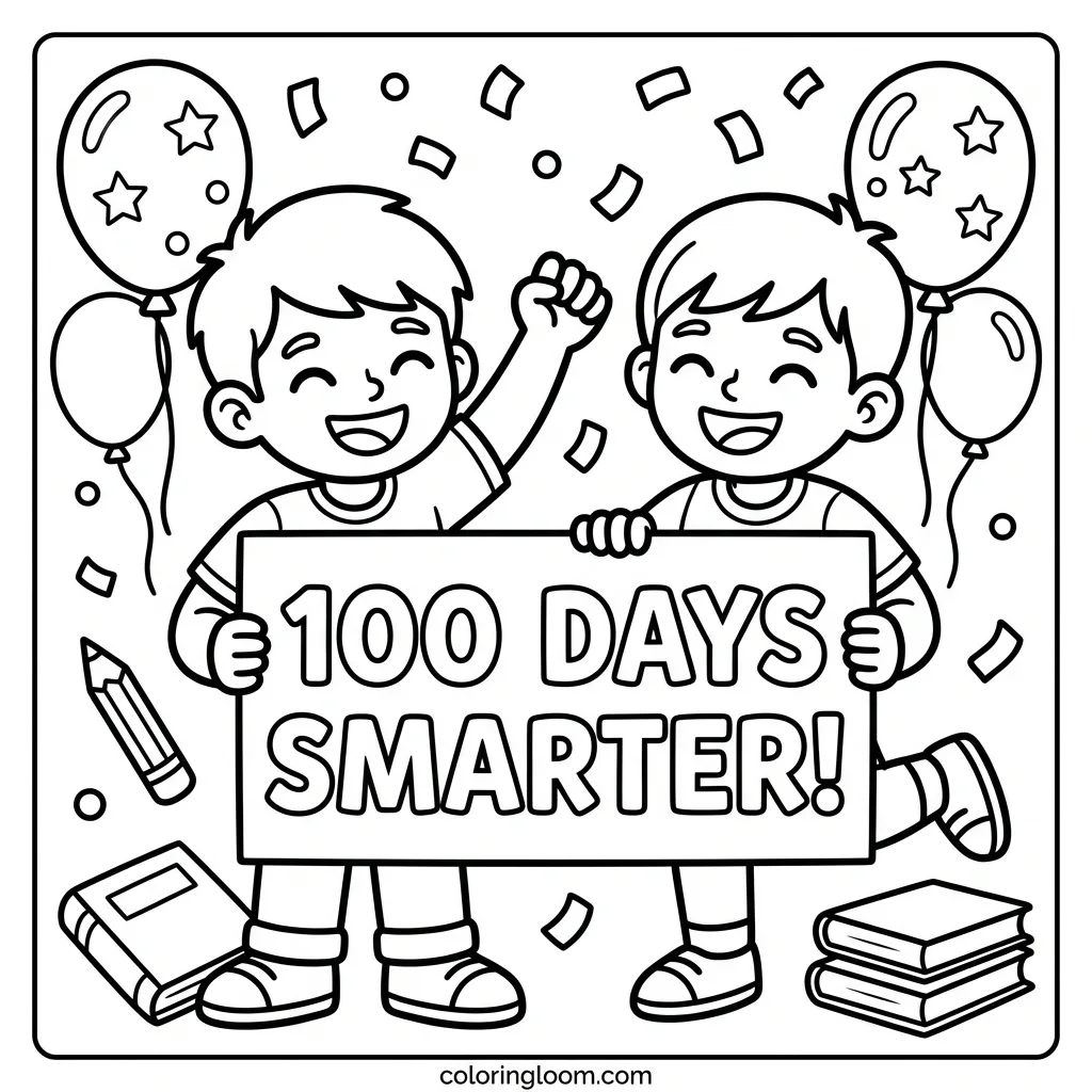 Free 100th Day of School Coloring Pages Printable PDF for Kids Sheet 3