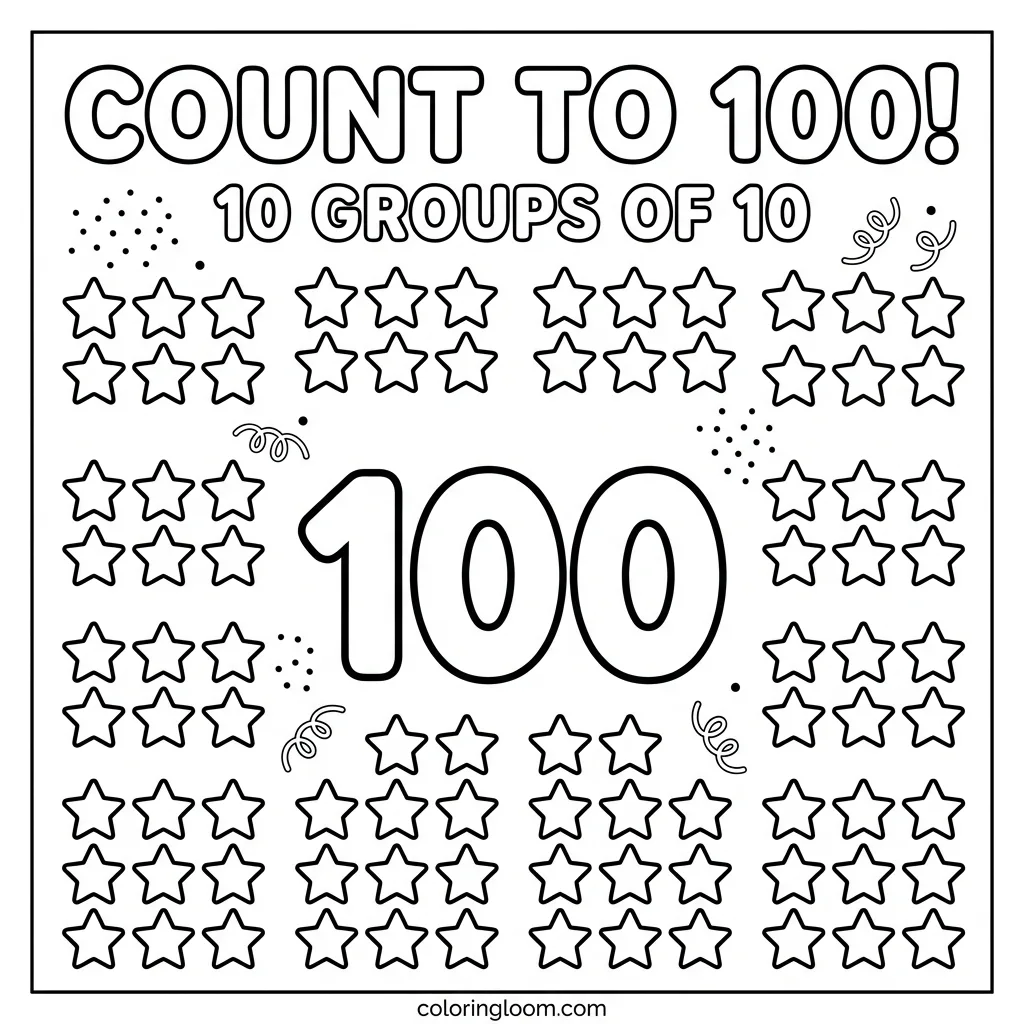 Free 100th Day of School Coloring Pages Printable PDF for Kids Sheet 5