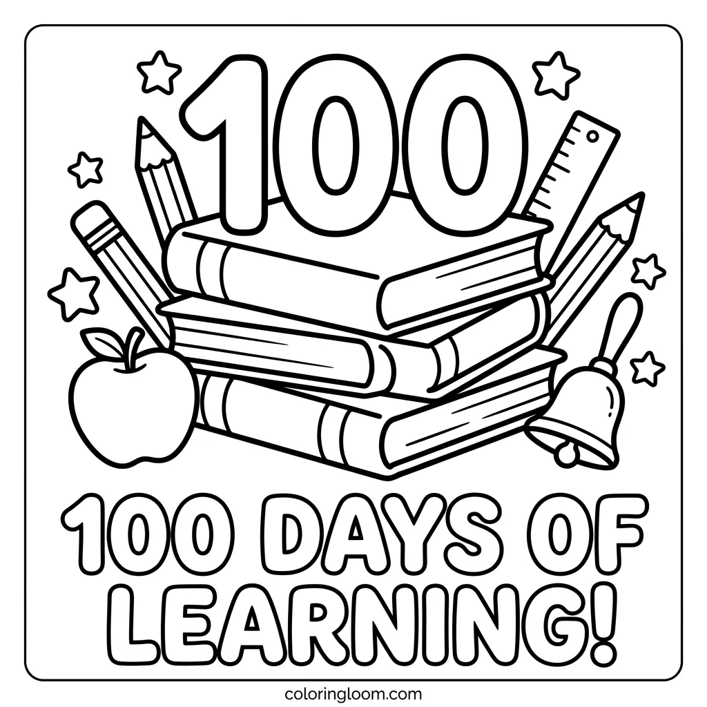 Free 100th Day of School Coloring Pages Printable PDF for Kids Sheet 7