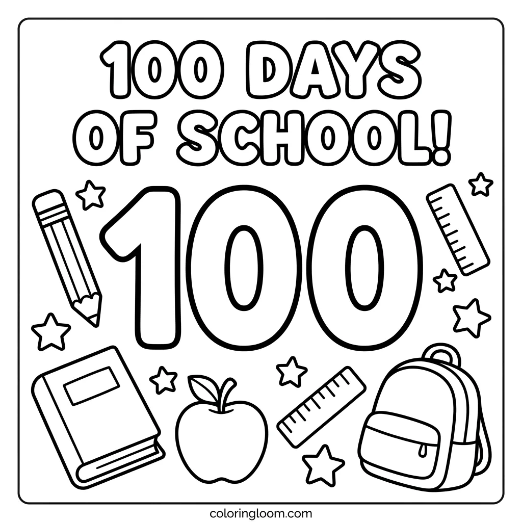Free 100th Day of School Coloring Pages Printable PDF for Kids Sheet 8
