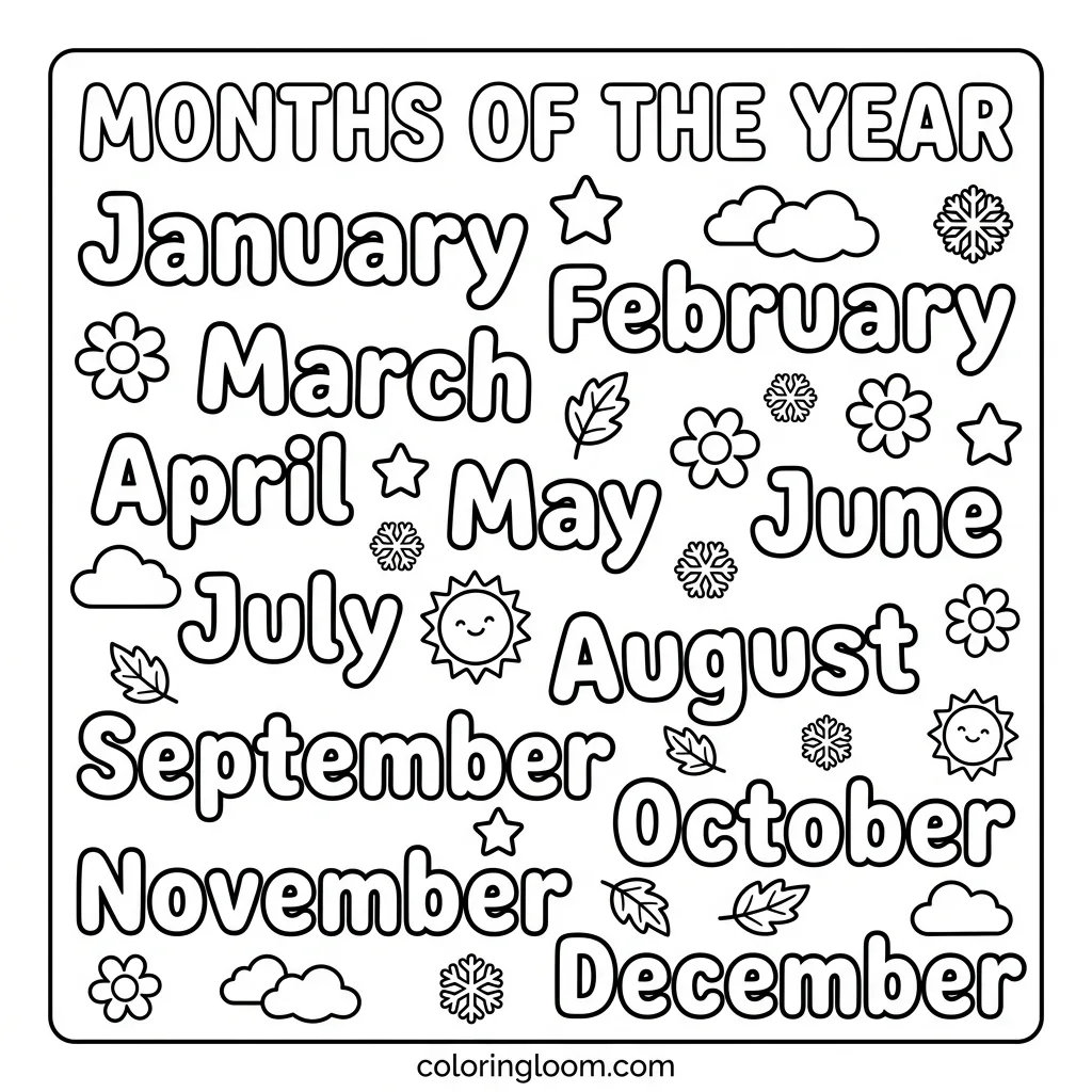 Free All Month Coloring Pages Printable PDF for Kids Sheet 3