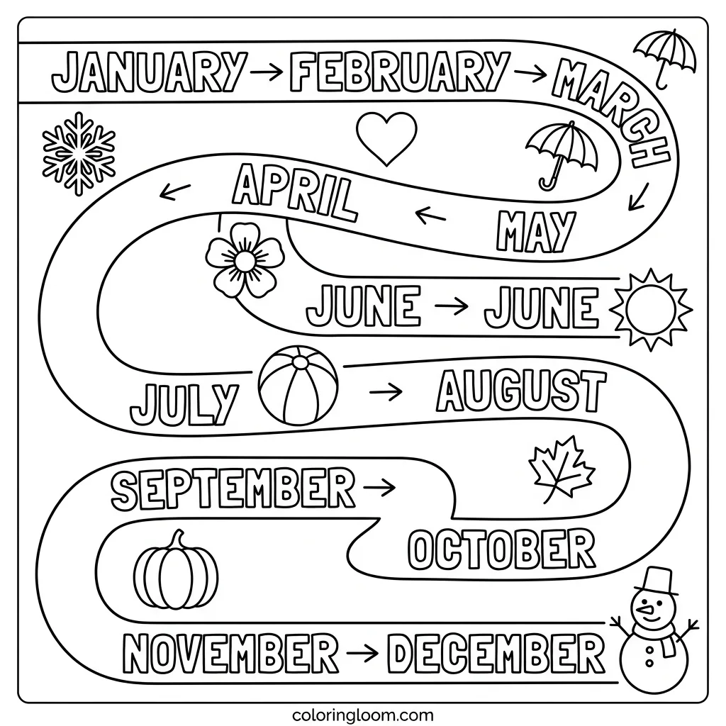 Free All Month Coloring Pages Printable PDF for Kids Sheet 4