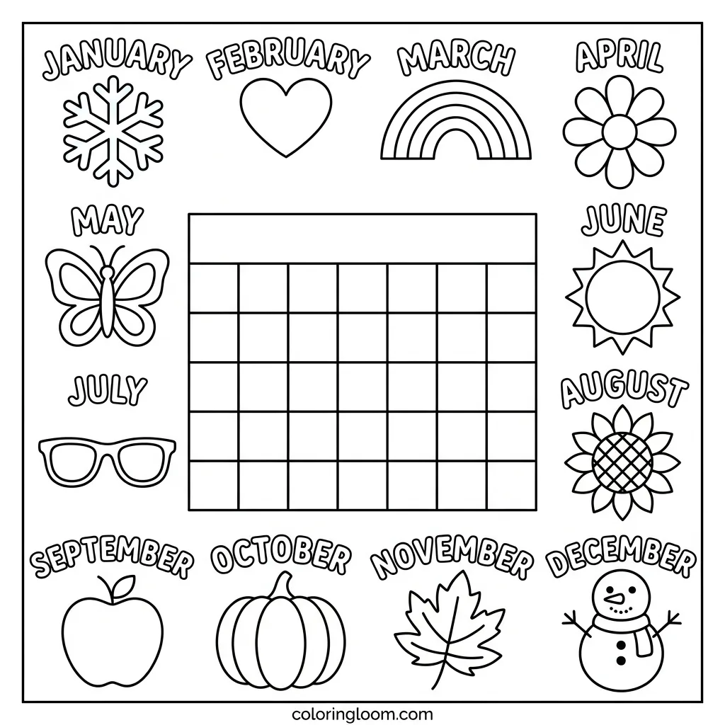 Free All Month Coloring Pages Printable PDF for Kids Sheet 5