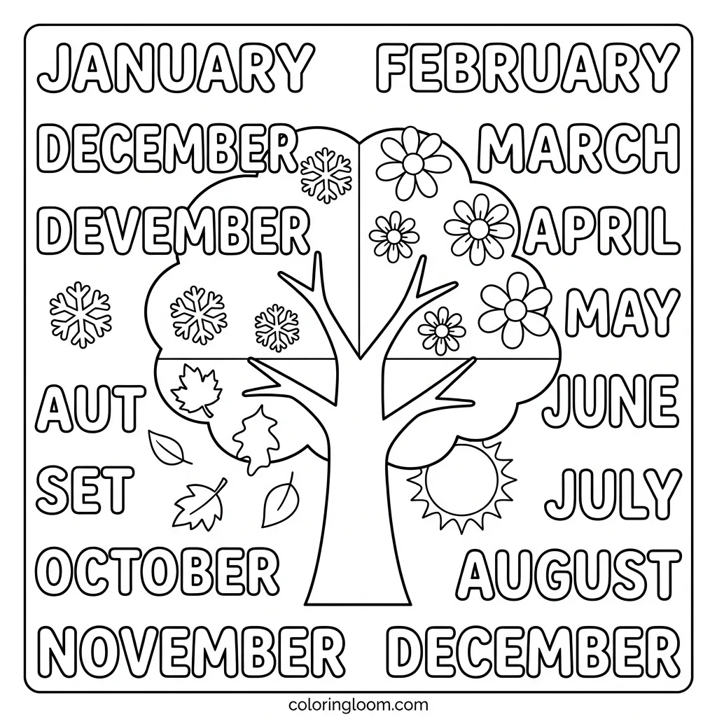 Free All Month Coloring Pages Printable PDF for Kids Sheet 6