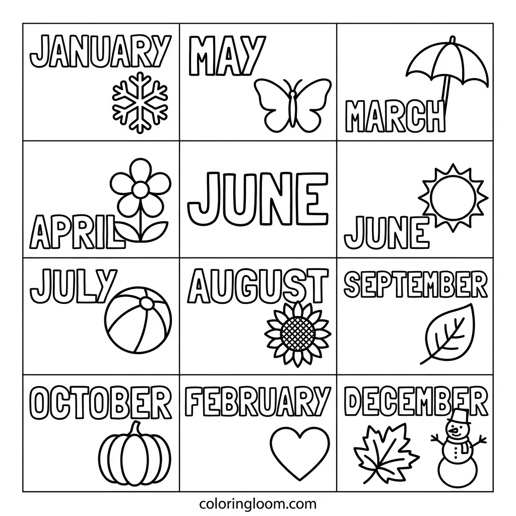 Free All Month Coloring Pages Printable PDF for Kids Sheet 8