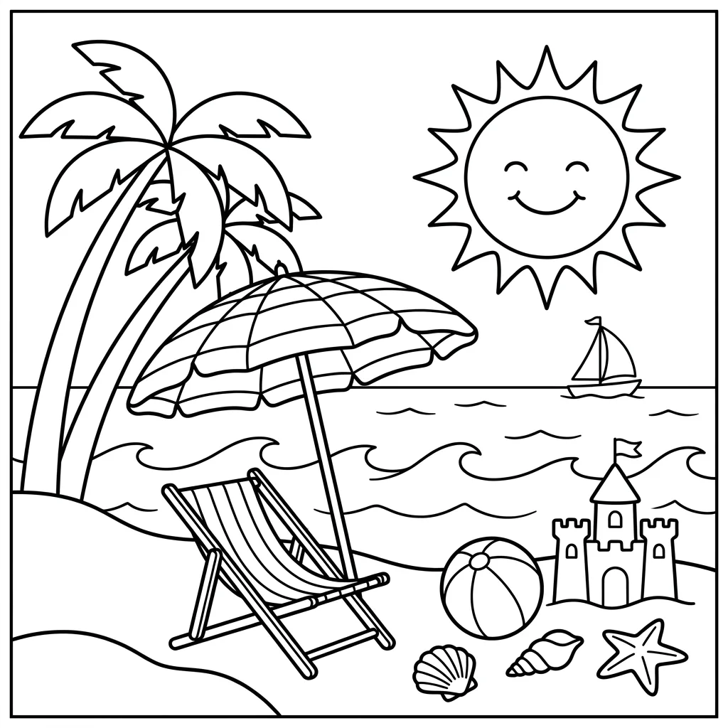 Free Printable Beach Coloring Pages Sheet 2