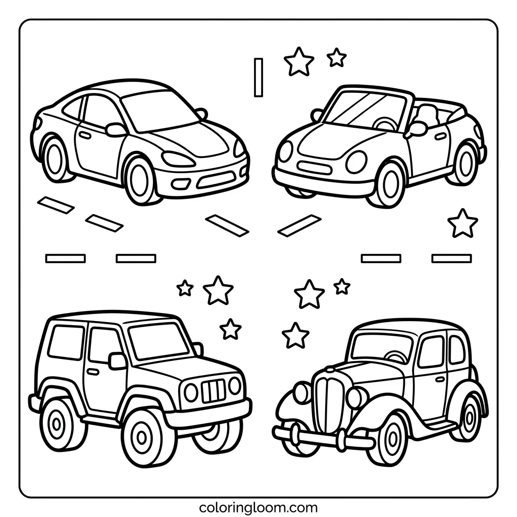 Free Car Coloring Pages Printable PDF for Kids Sheet 2
