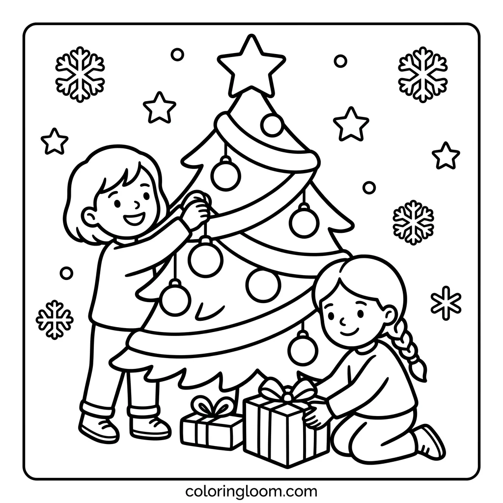 Free Christmas Coloring Pages for Kids Printable PDF Sheet 1