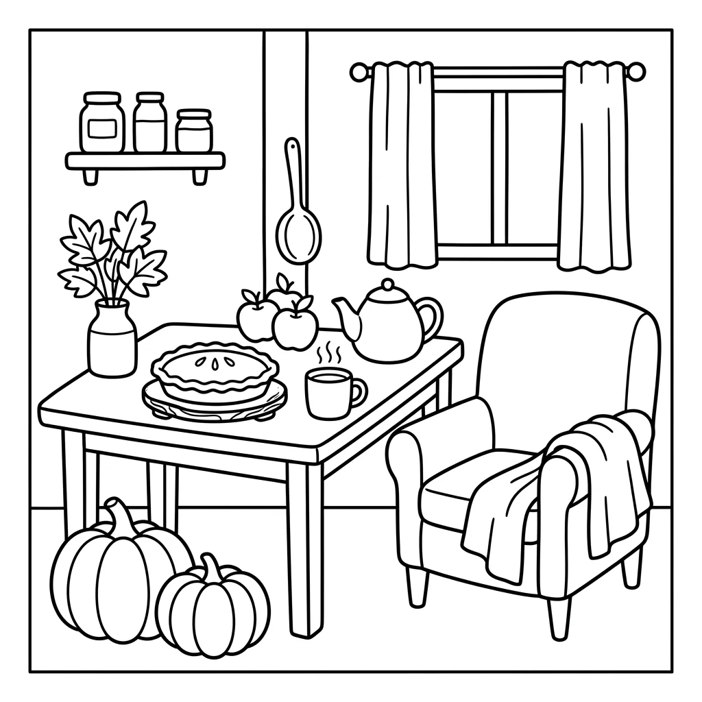 Free Printable Cozy Fall Coloring Pages Sheet 1