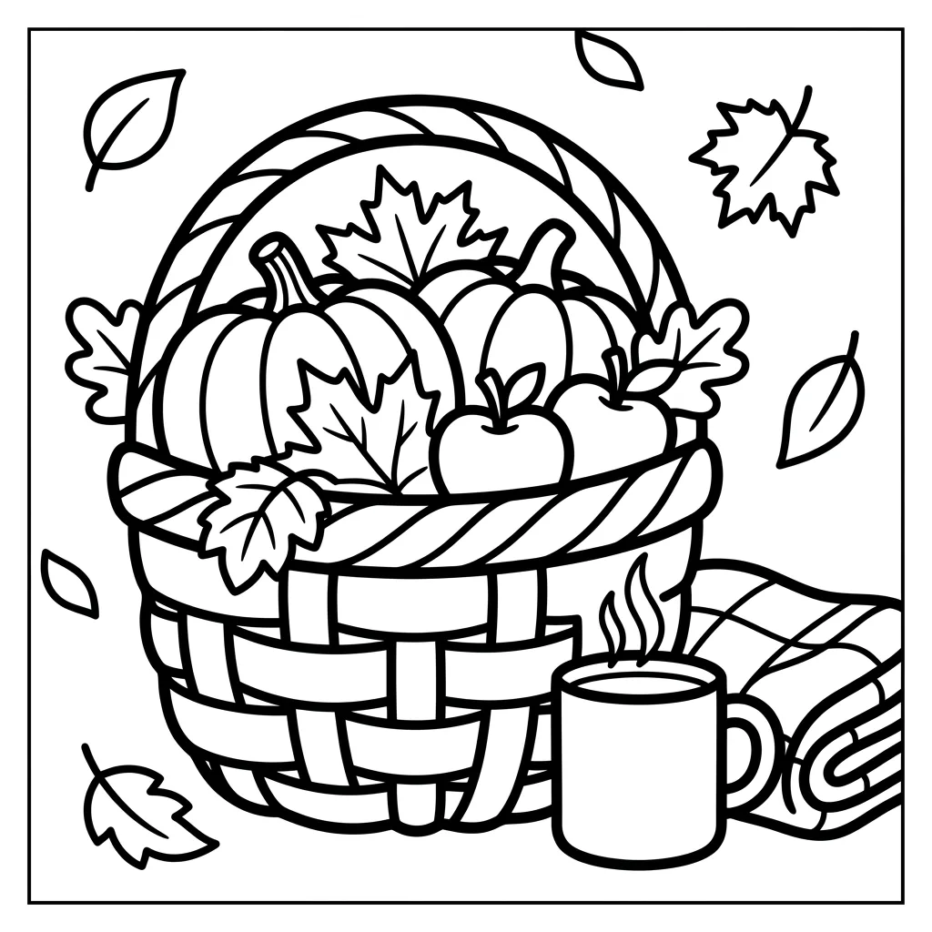 Free Printable Cozy Fall Coloring Pages Sheet 2
