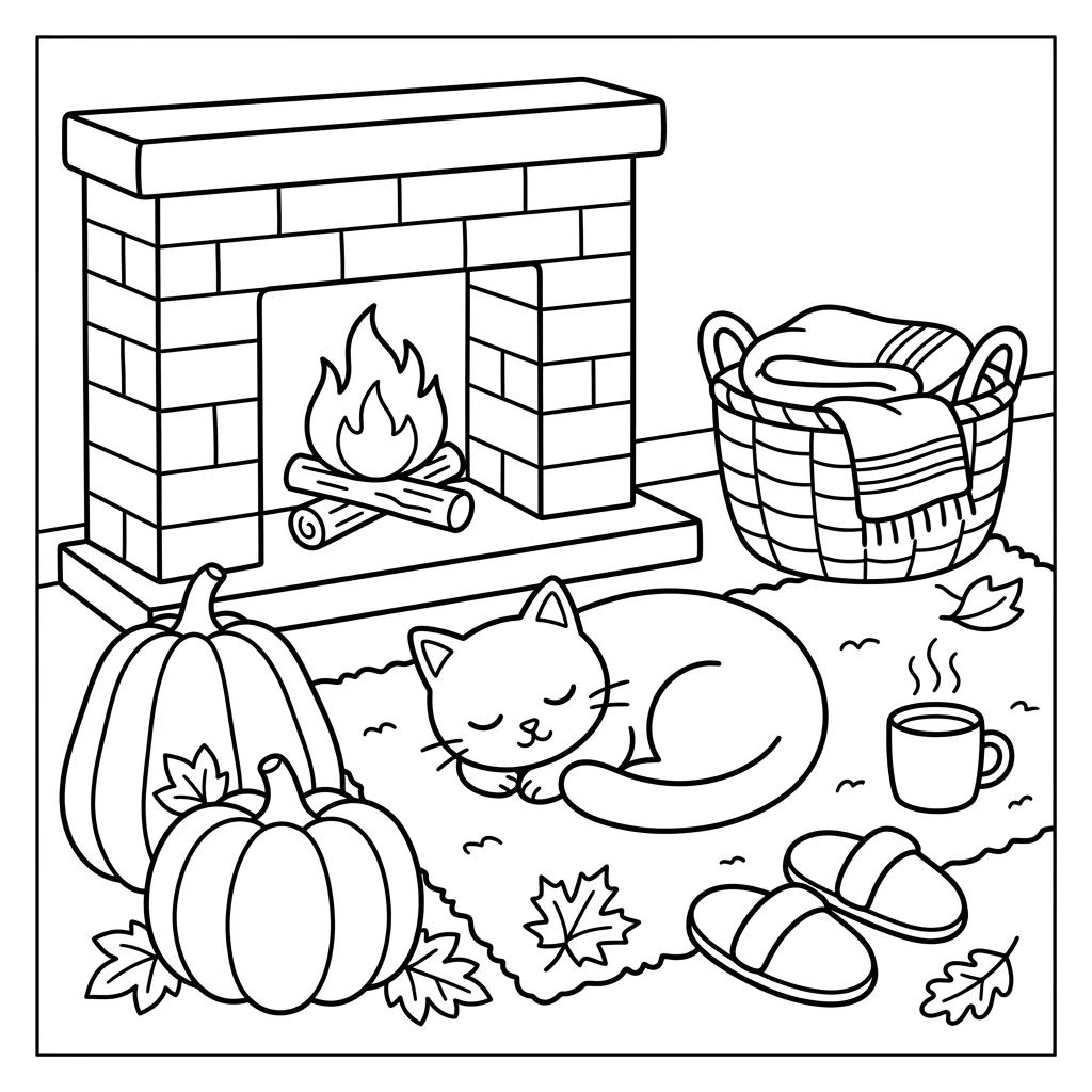 Free Printable Cozy Fall Coloring Pages Sheet 4