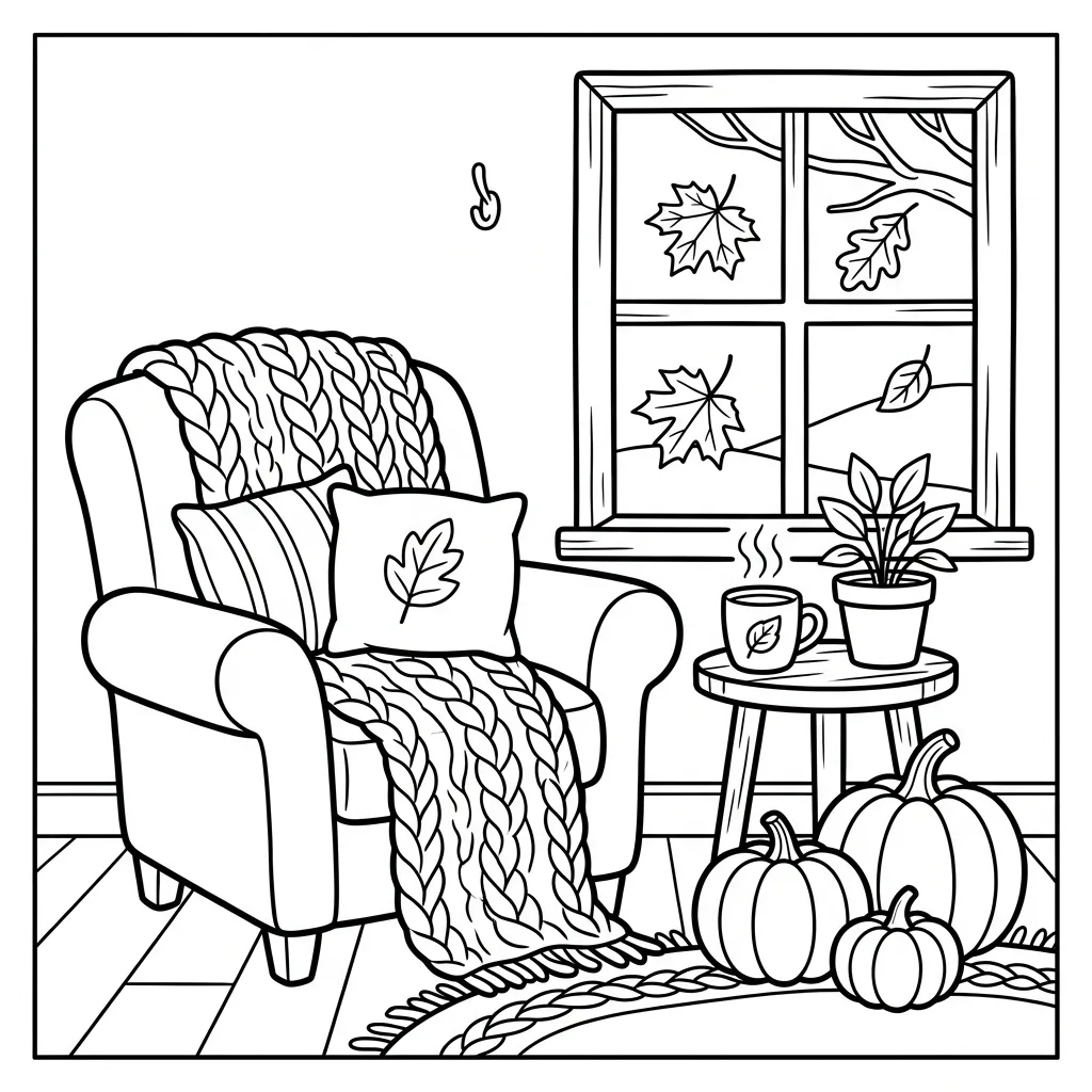 Free Printable Cozy Fall Coloring Pages Sheet 5