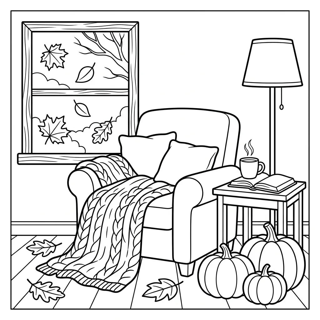 Free Printable Cozy Fall Coloring Pages Sheet 9