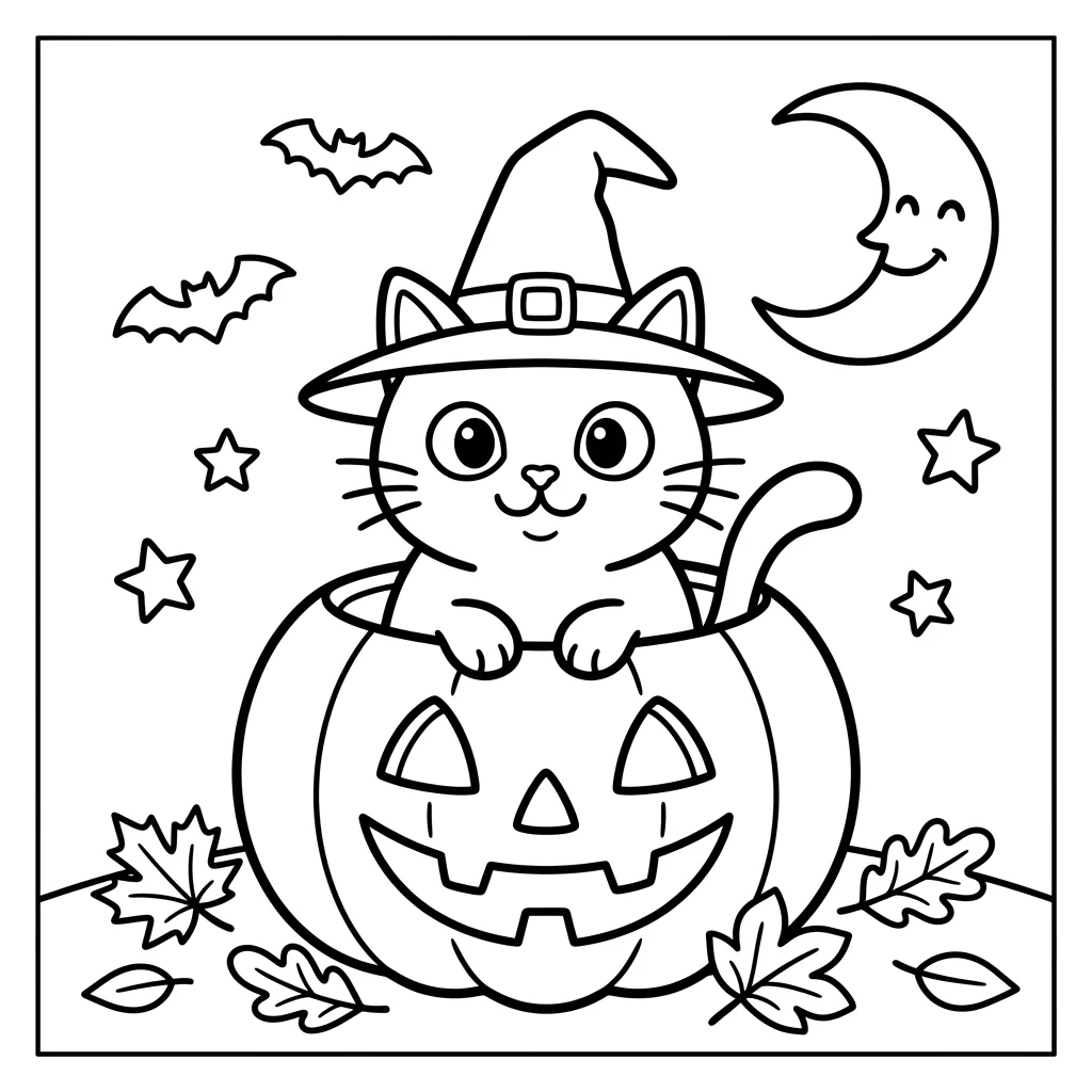 Free Printable Cute Halloween Coloring Pages Sheet 1