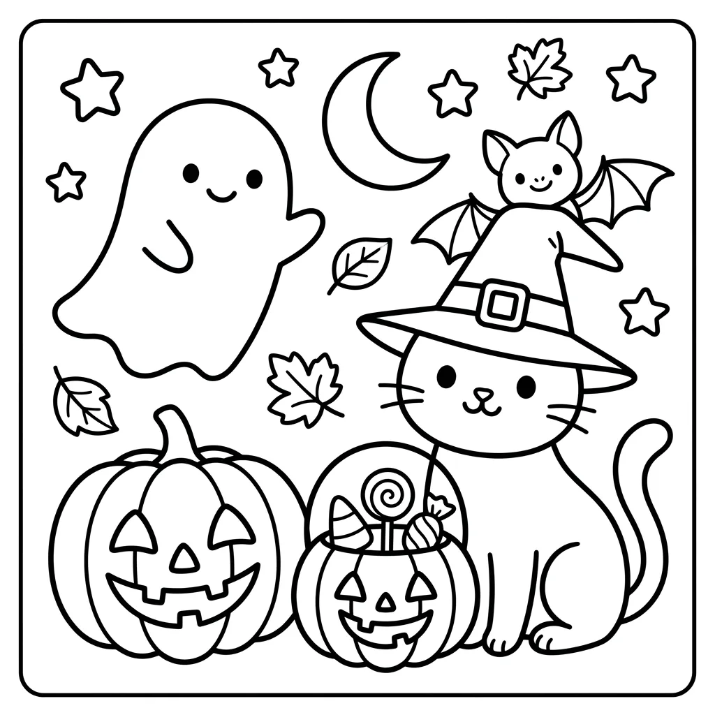 Free Printable Cute Halloween Coloring Pages Sheet 2