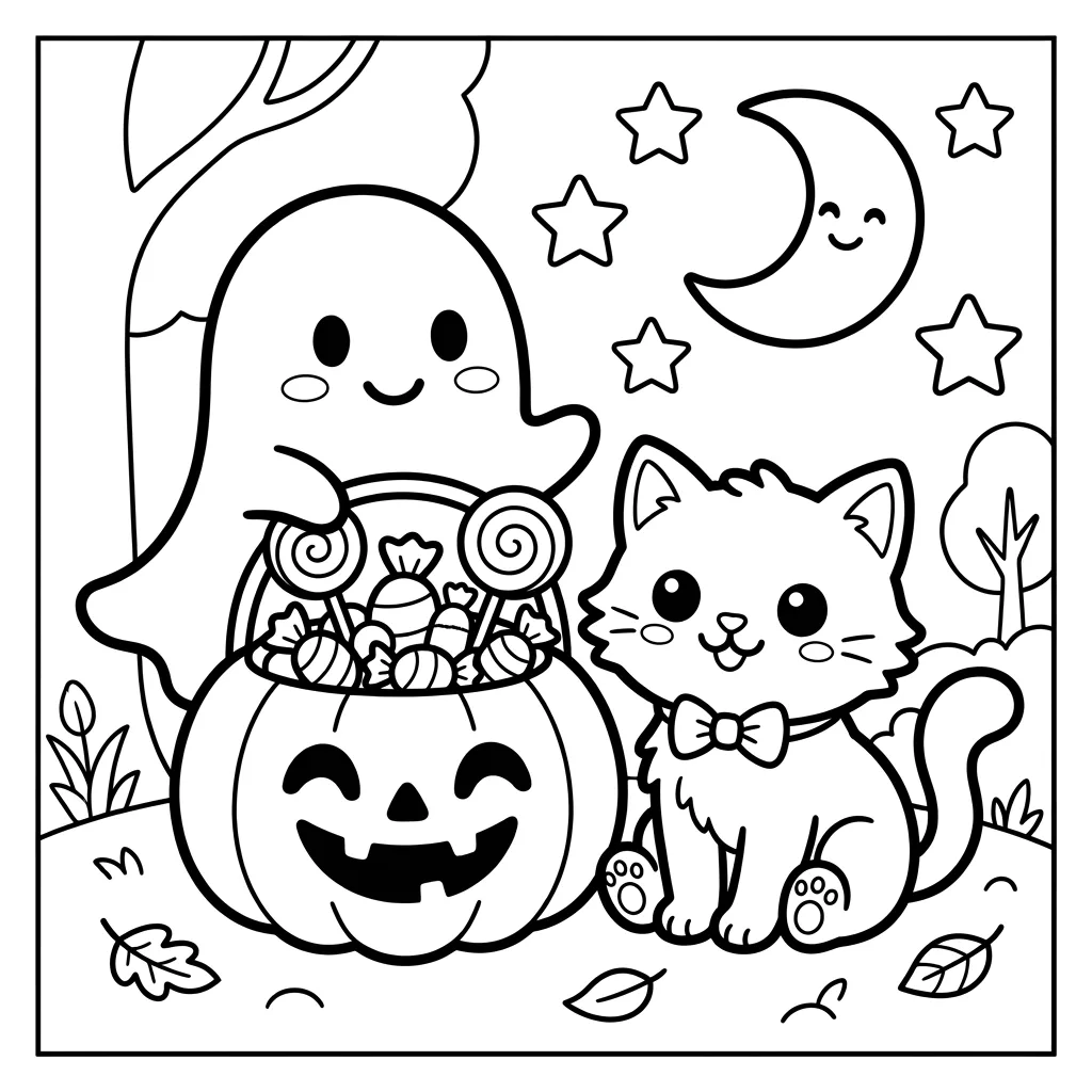 Free Printable Cute Halloween Coloring Pages Sheet 3