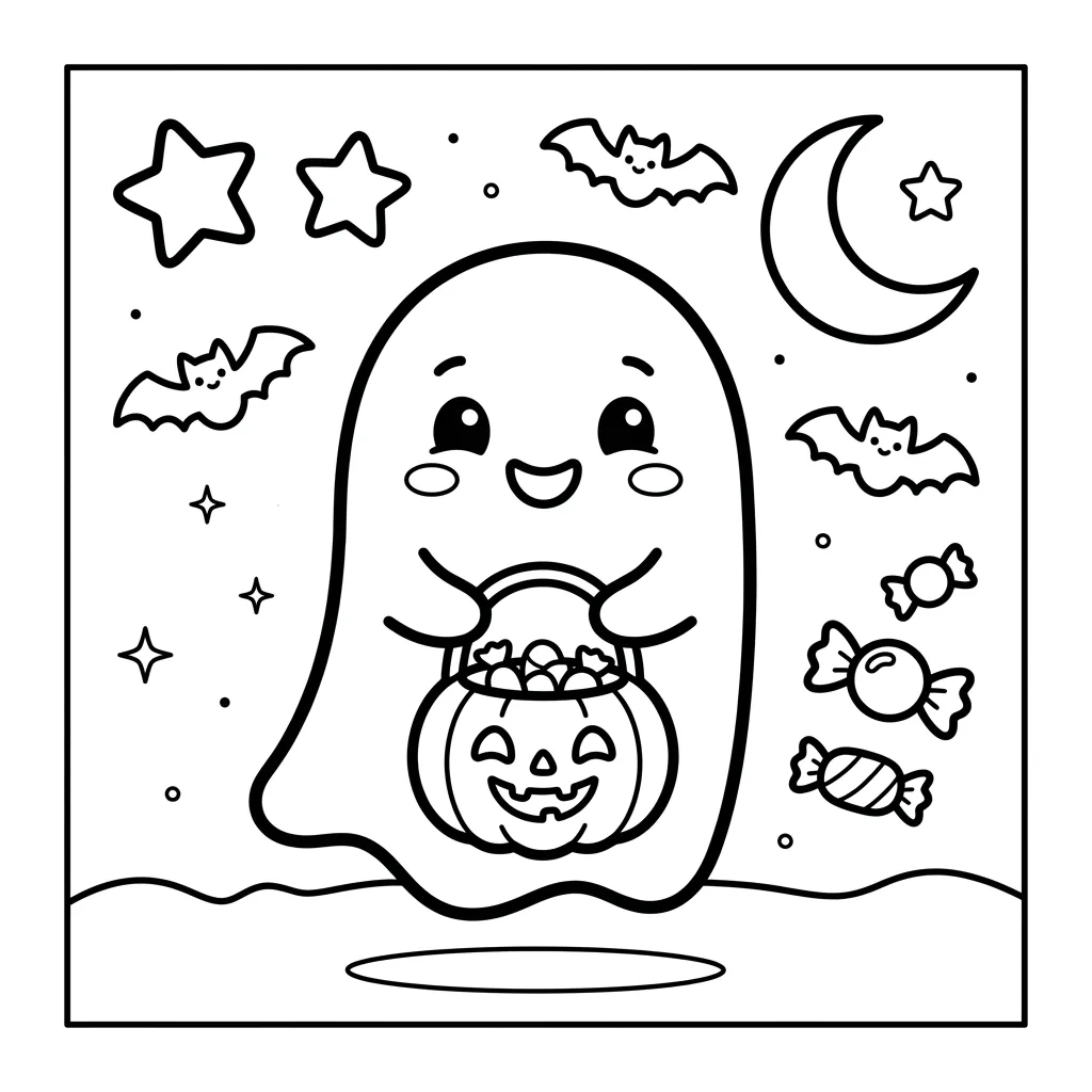 Free Printable Cute Halloween Coloring Pages Sheet 4