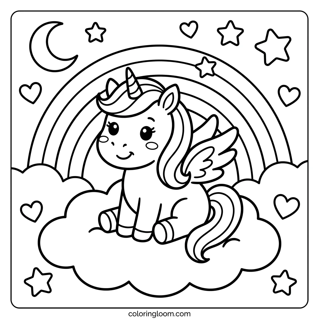 Free Cute Unicorn Coloring Pages Printable PDF for Kids Sheet 1