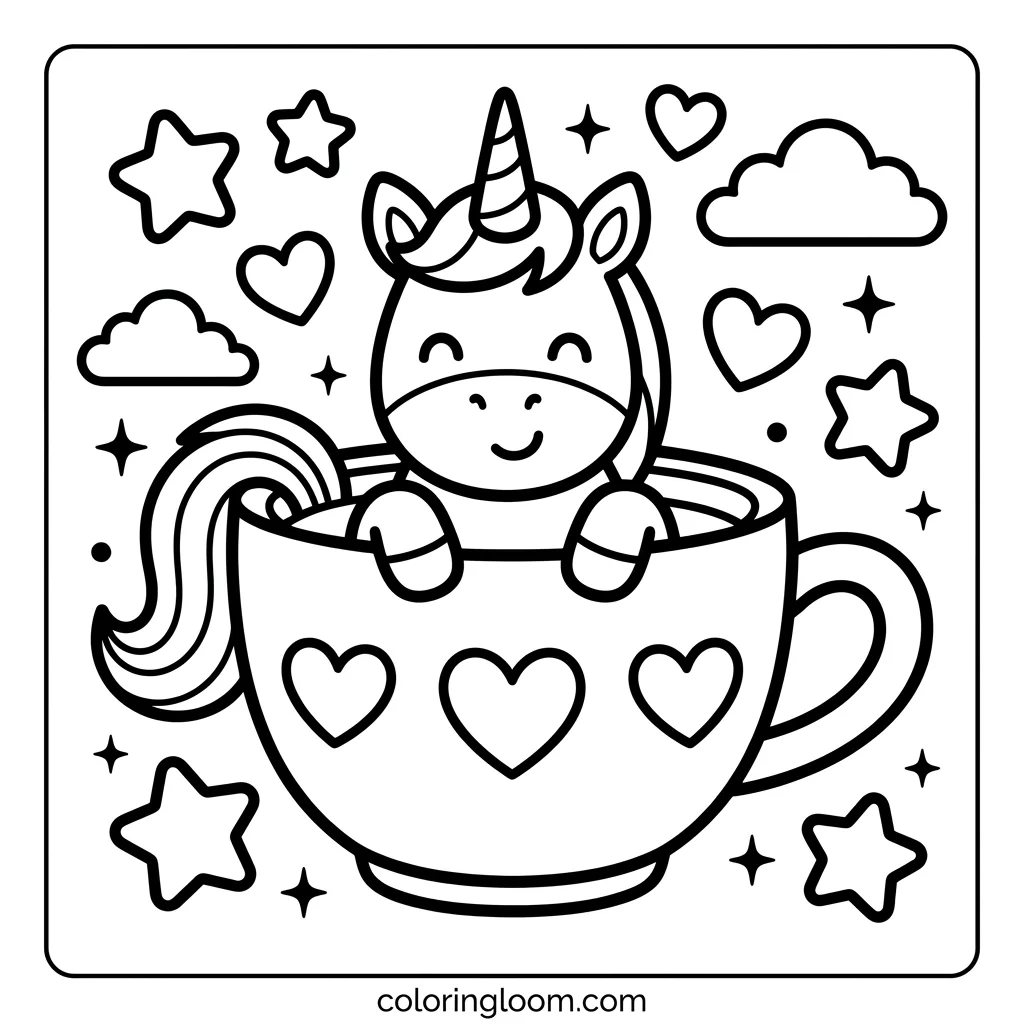 Free Cute Unicorn Coloring Pages Printable PDF for Kids Sheet 10