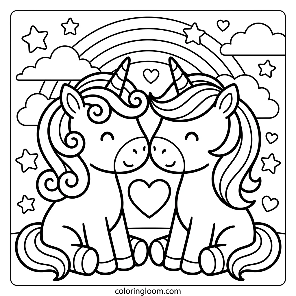 Free Cute Unicorn Coloring Pages Printable PDF for Kids Sheet 2