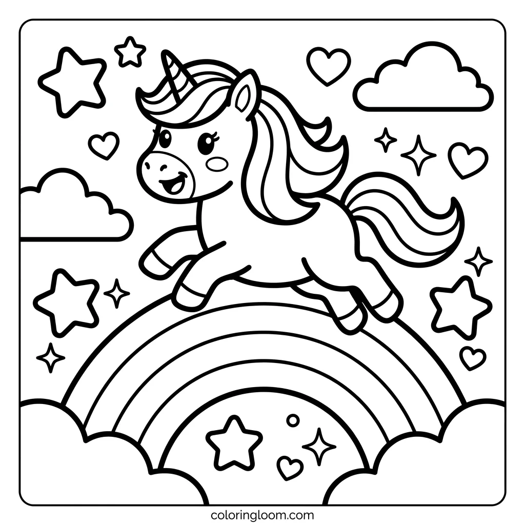 Free Cute Unicorn Coloring Pages Printable PDF for Kids Sheet 3