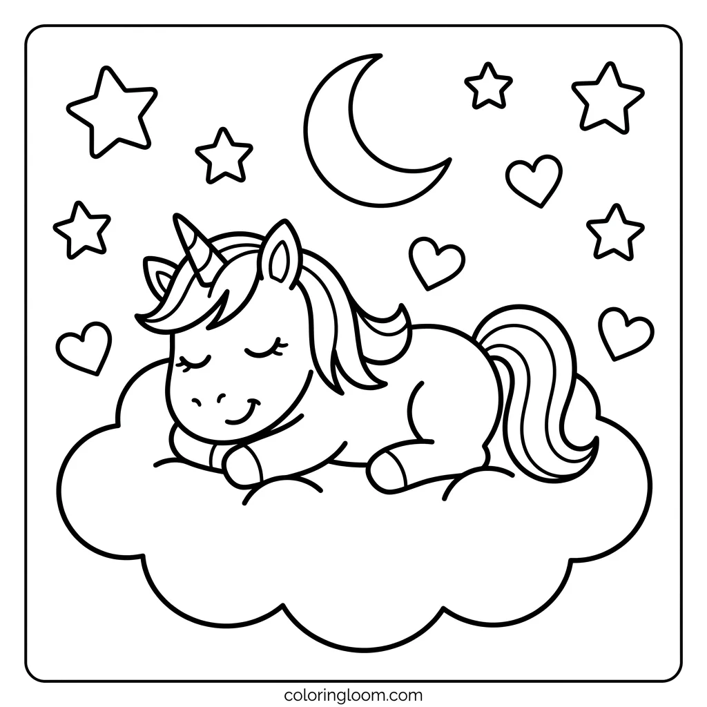 Free Cute Unicorn Coloring Pages Printable PDF for Kids Sheet 4