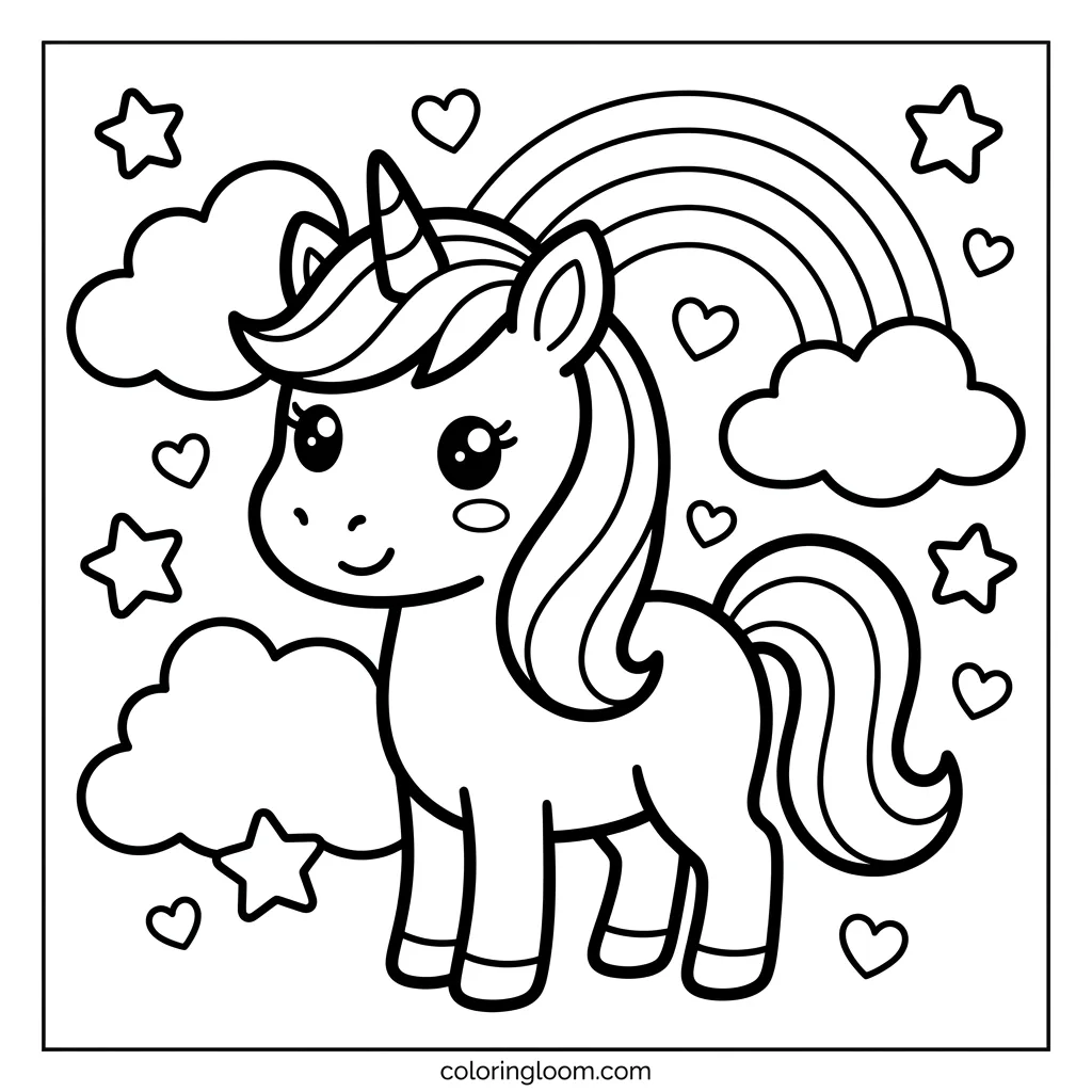 Free Cute Unicorn Coloring Pages Printable PDF for Kids Sheet 6