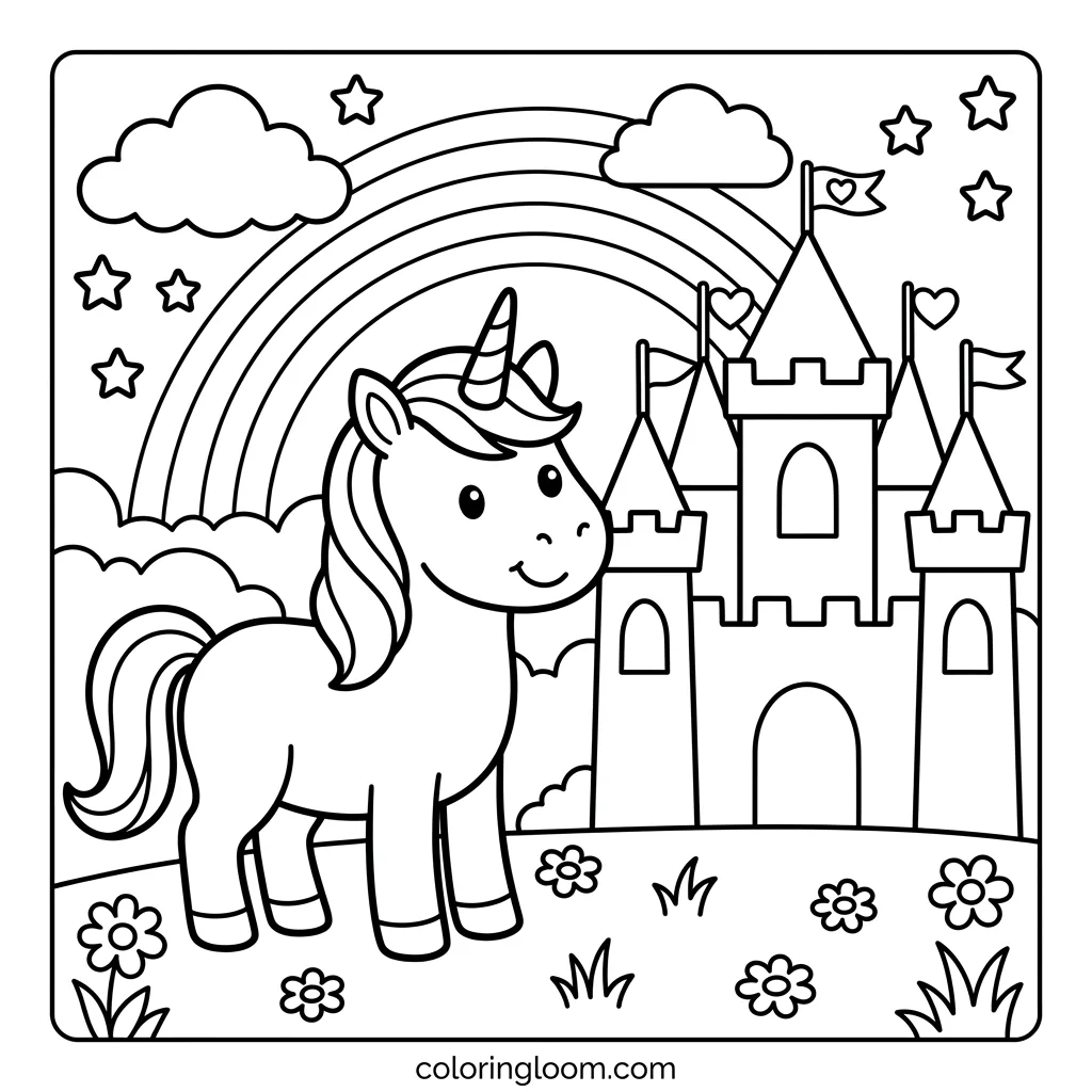 Free Cute Unicorn Coloring Pages Printable PDF for Kids Sheet 7