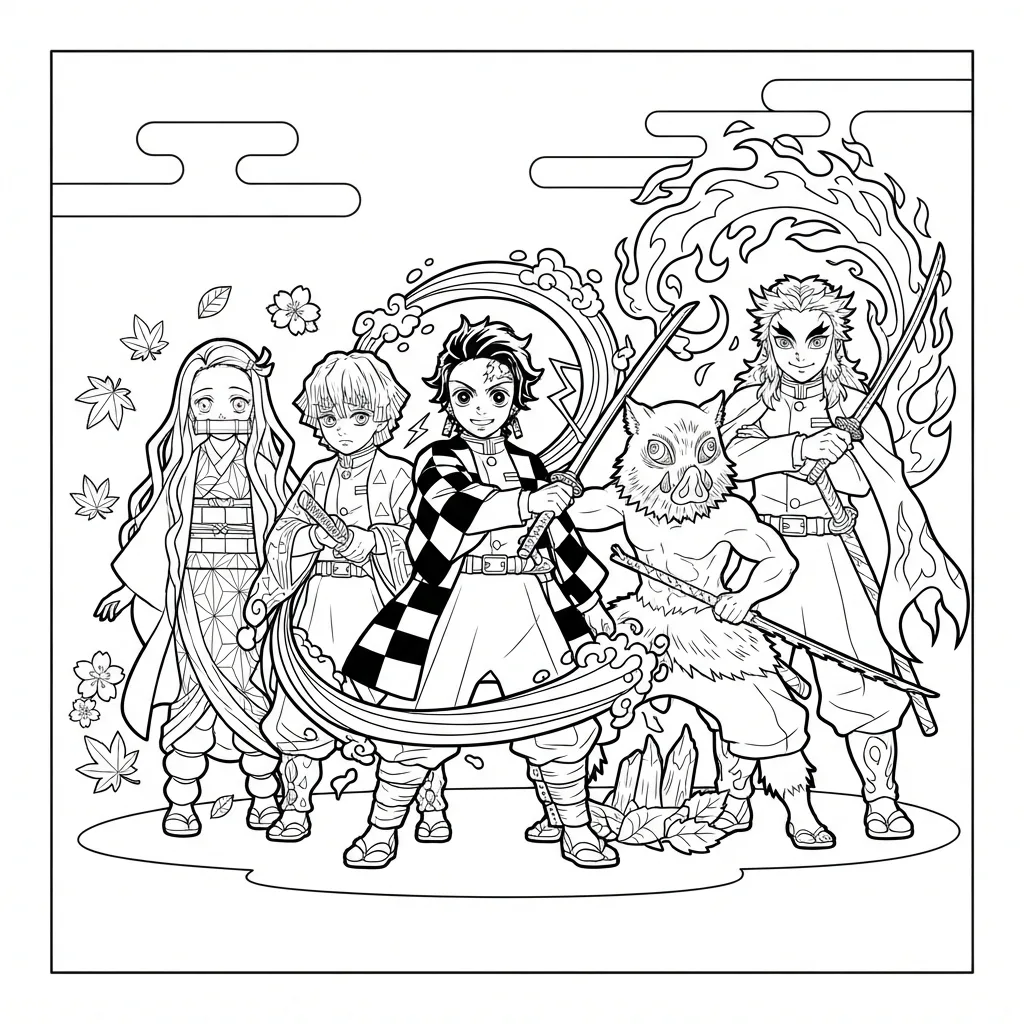 Free Printable Demon Slayer Coloring Page Sheet 2