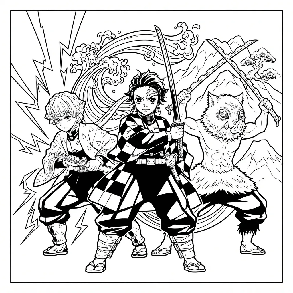 Free Printable Demon Slayer Coloring Page Sheet 4