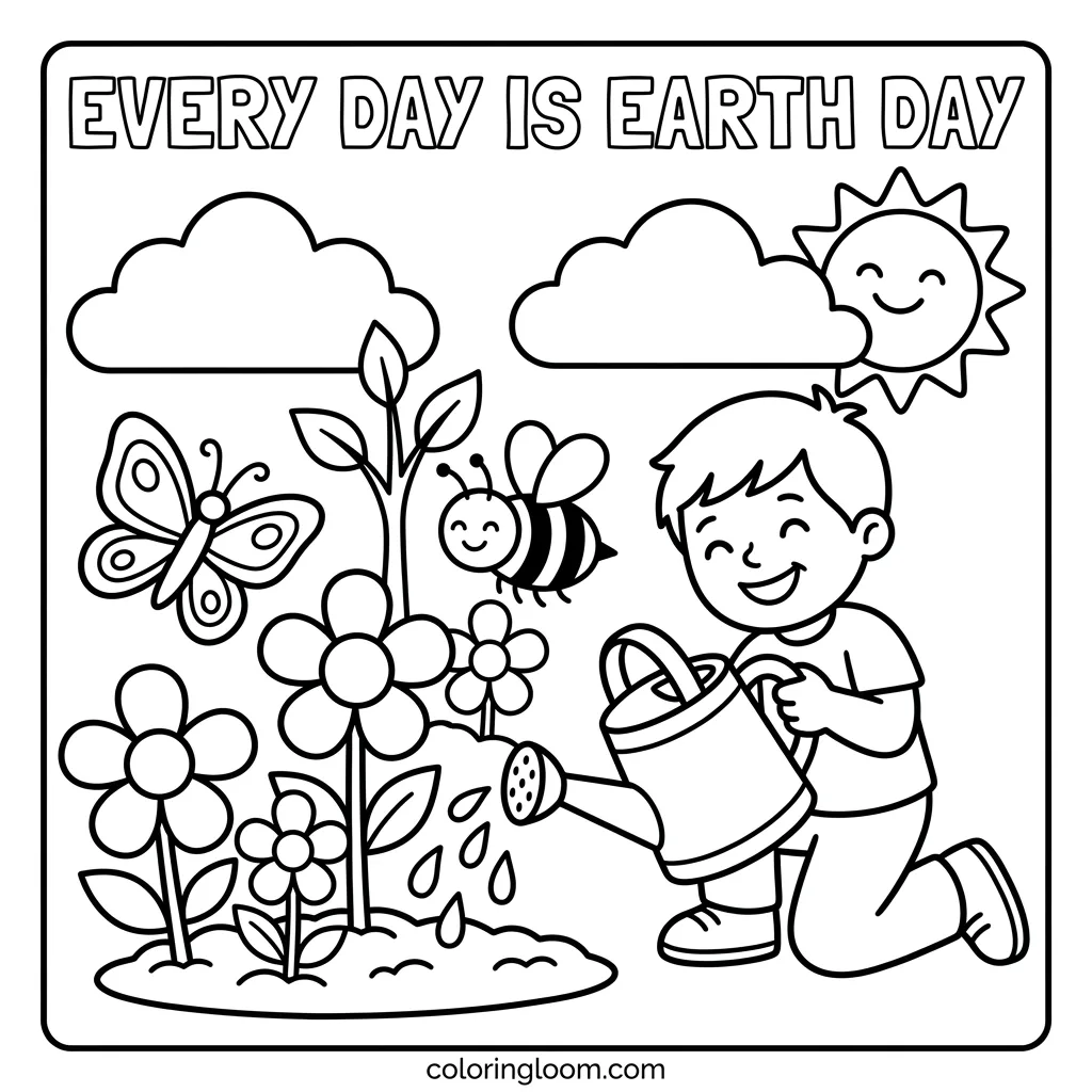 Free Earth Day Coloring Pages Printable PDF for Kids Sheet 1