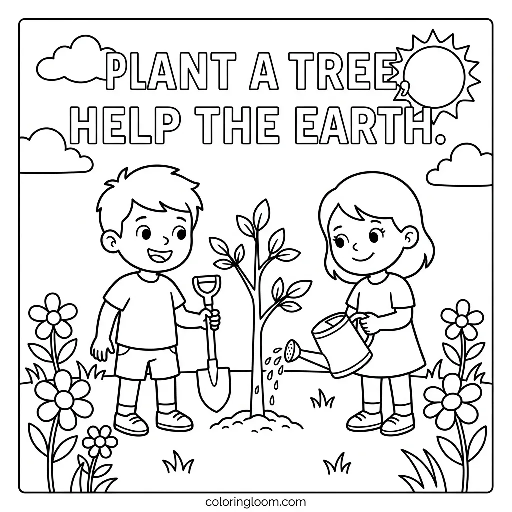 Free Earth Day Coloring Pages Printable PDF for Kids Sheet 10