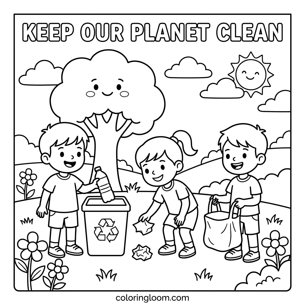 Free Earth Day Coloring Pages Printable PDF for Kids Sheet 2