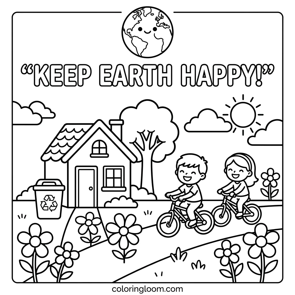 Free Earth Day Coloring Pages Printable PDF for Kids Sheet 3
