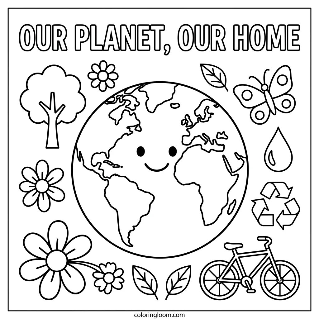 Free Earth Day Coloring Pages Printable PDF for Kids Sheet 6