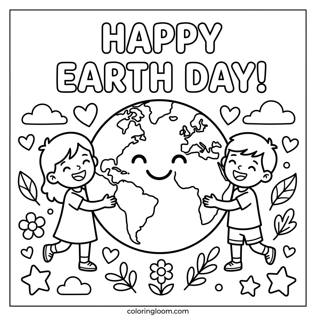 Free Earth Day Coloring Pages Printable PDF for Kids Sheet 7