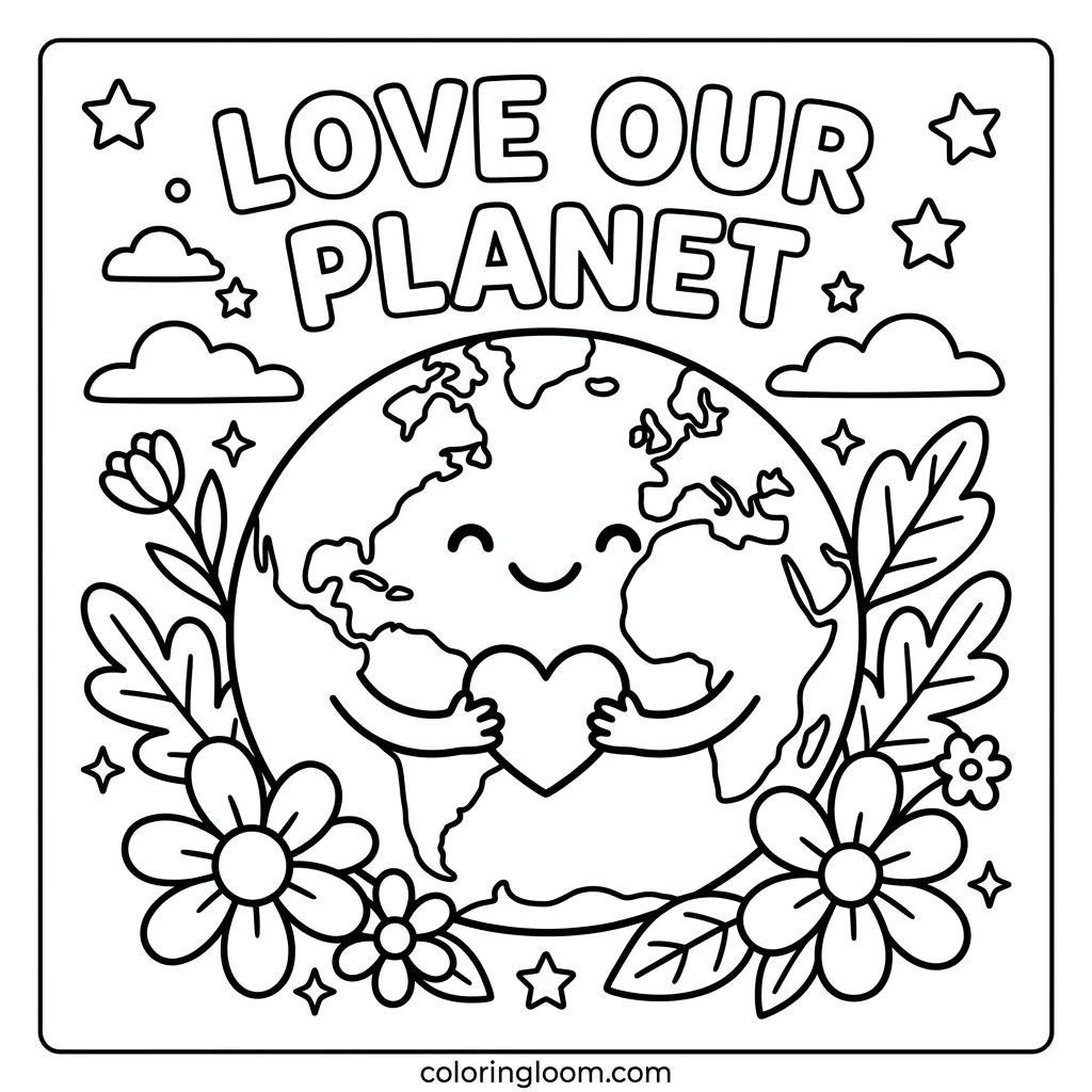 Free Earth Day Coloring Pages Printable PDF for Kids Sheet 8