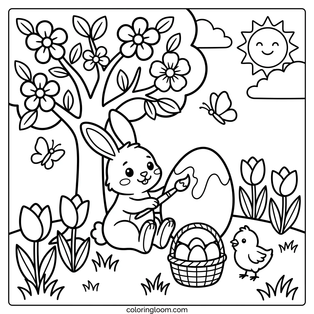 Free Easter Coloring Pages Printable PDF for Kids Sheet 2