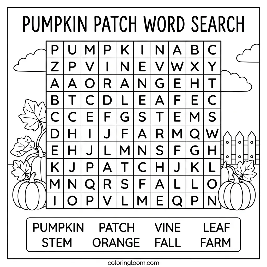 Free Fall Word Search Printables for Kids PDF Sheet 10