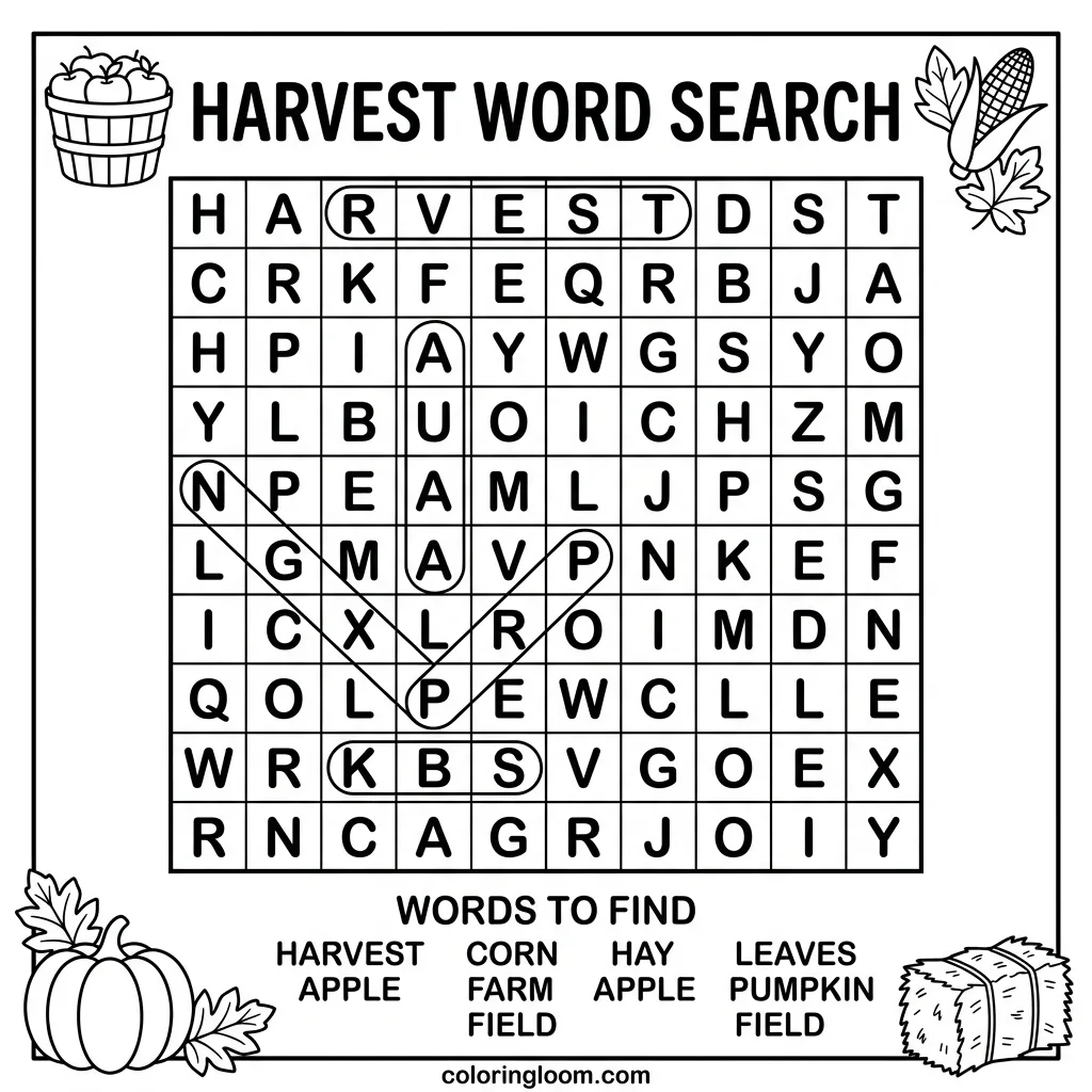 Free Fall Word Search Printables for Kids PDF Sheet 9
