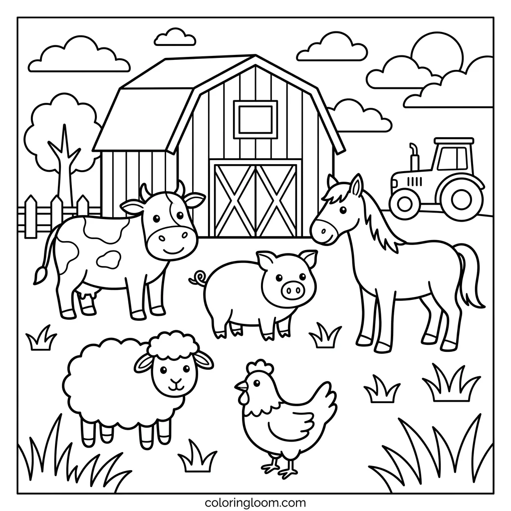 Free Farm Animal Coloring Pages Printable PDF for Kids Sheet 7