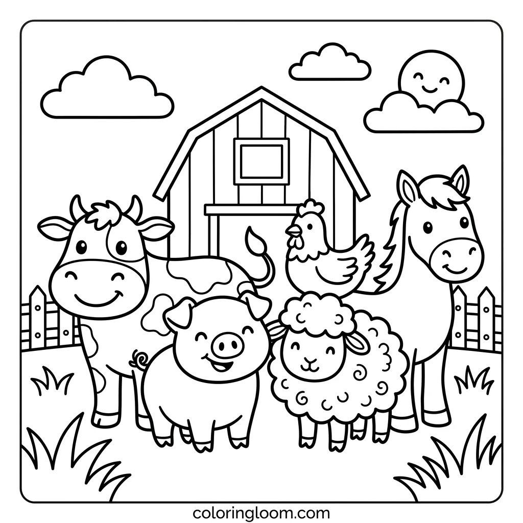 Free Farm Animal Coloring Pages Printable PDF for Kids Sheet 8