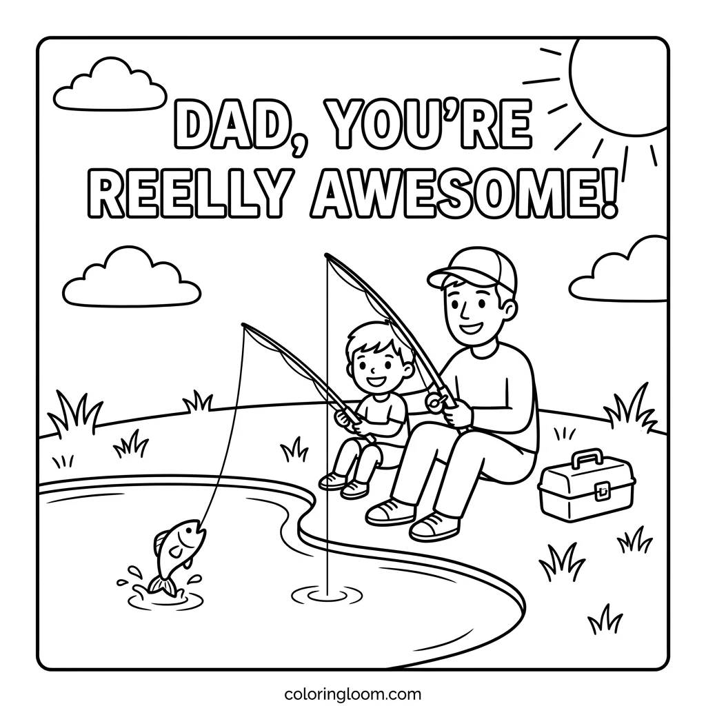 Free Father’s Day Coloring Pages Printable PDF for Kids Sheet 1