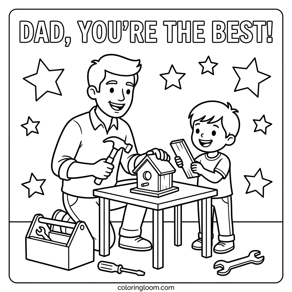 Free Father’s Day Coloring Pages Printable PDF for Kids Sheet 2