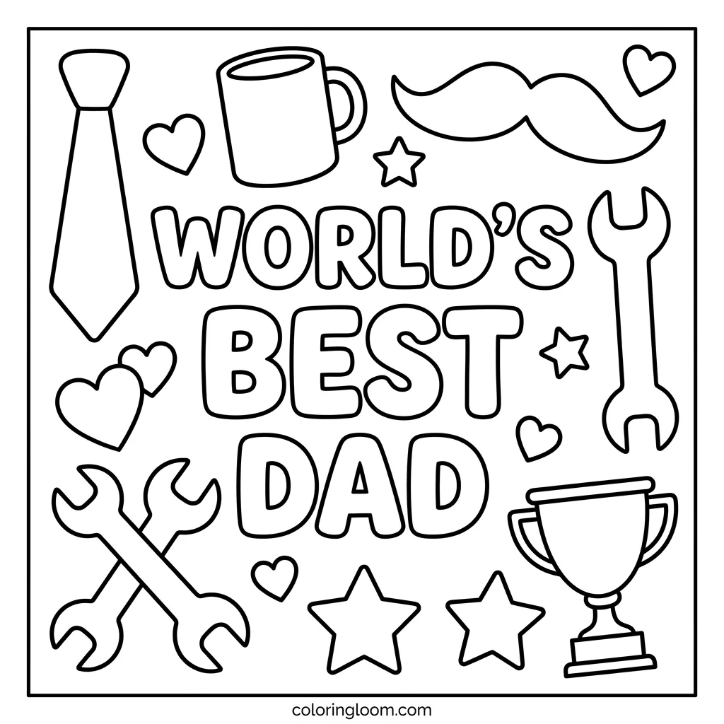 Free Father’s Day Coloring Pages Printable PDF for Kids Sheet 4