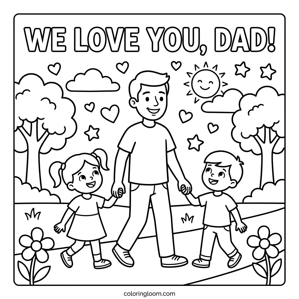 Free Father’s Day Coloring Pages Printable PDF for Kids Sheet 9