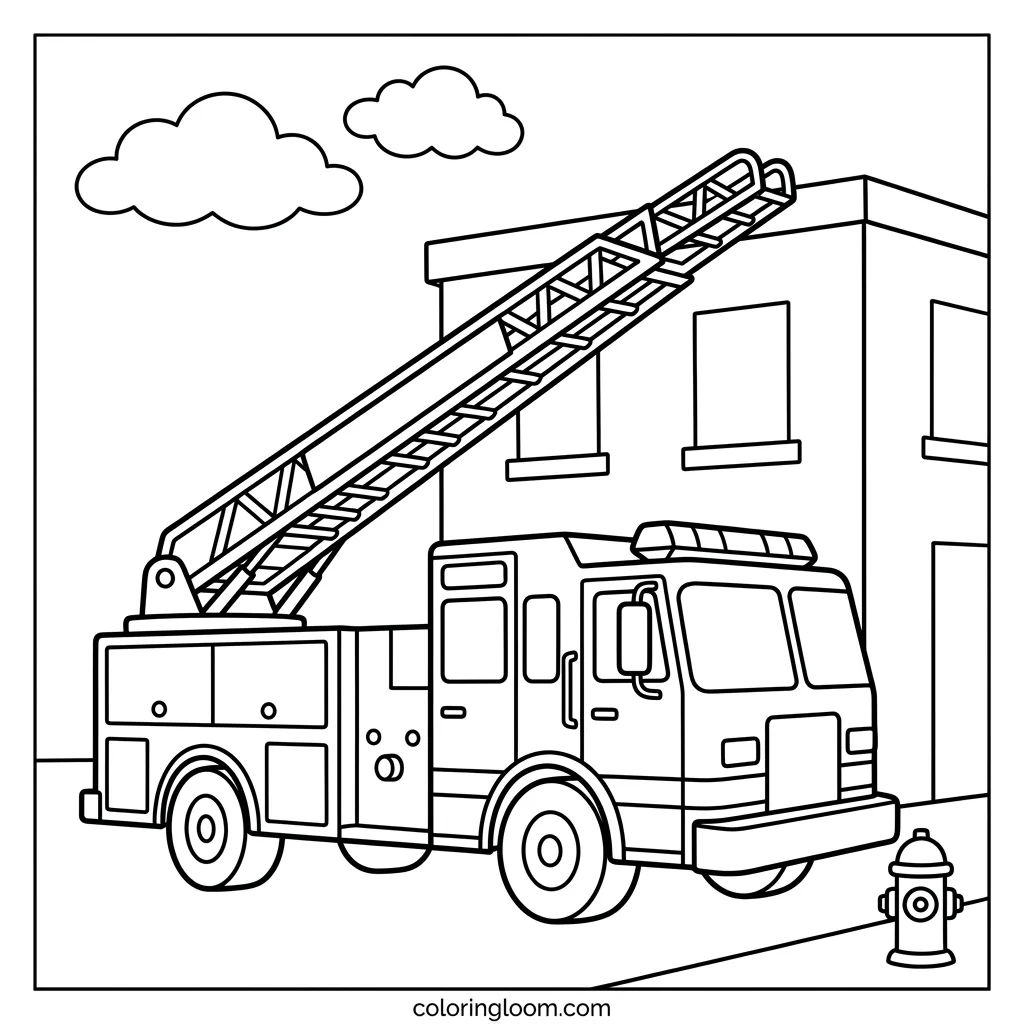 Free Fire Truck Coloring Pages Printable PDF for Kids Sheet 7